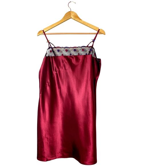 VTG Angelique 90s Slip Dress Size Large Short Wine Red Tank Satin Babydoll - Picture 1 of 8